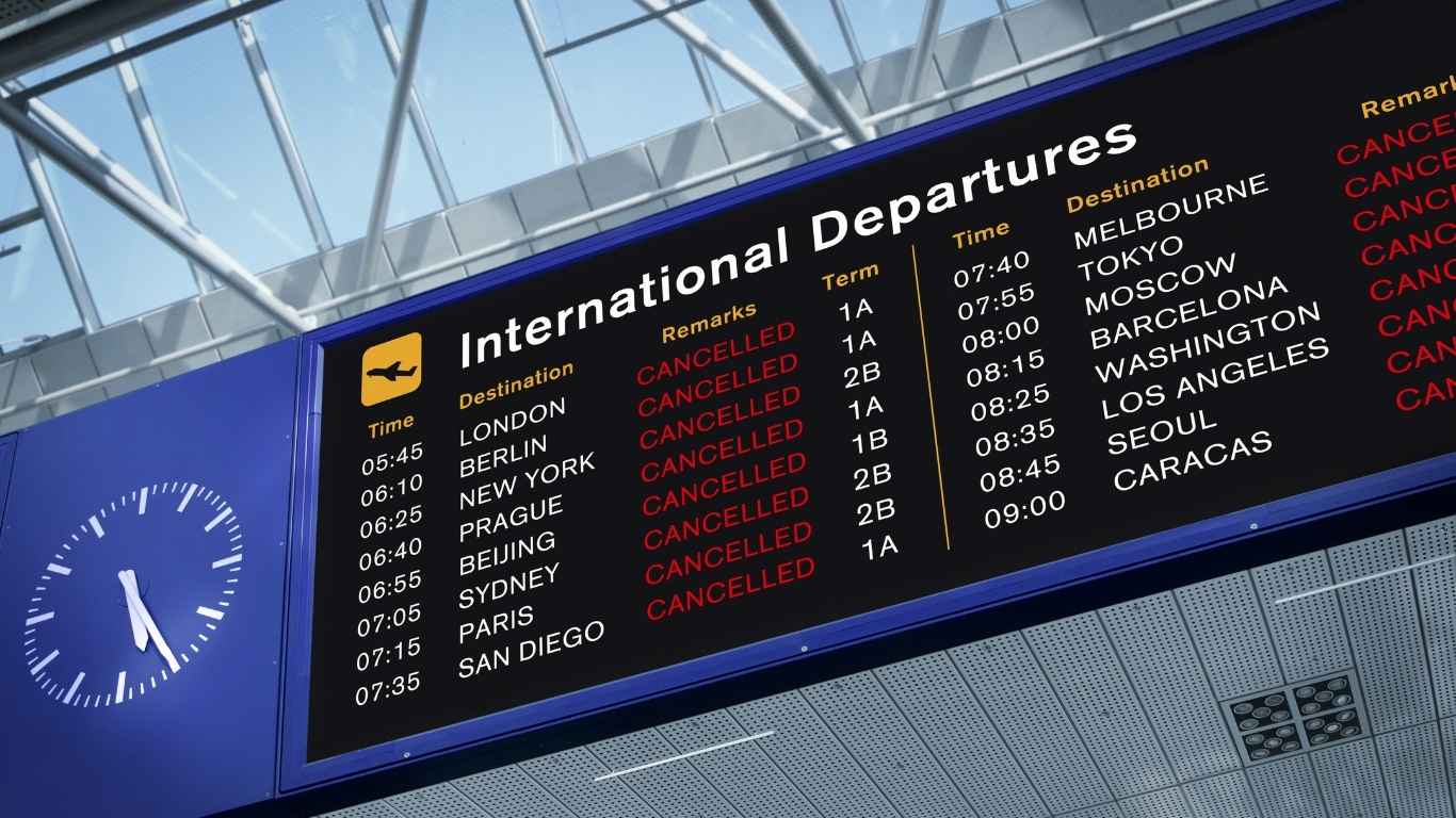 International Departure Board Status Cancelled